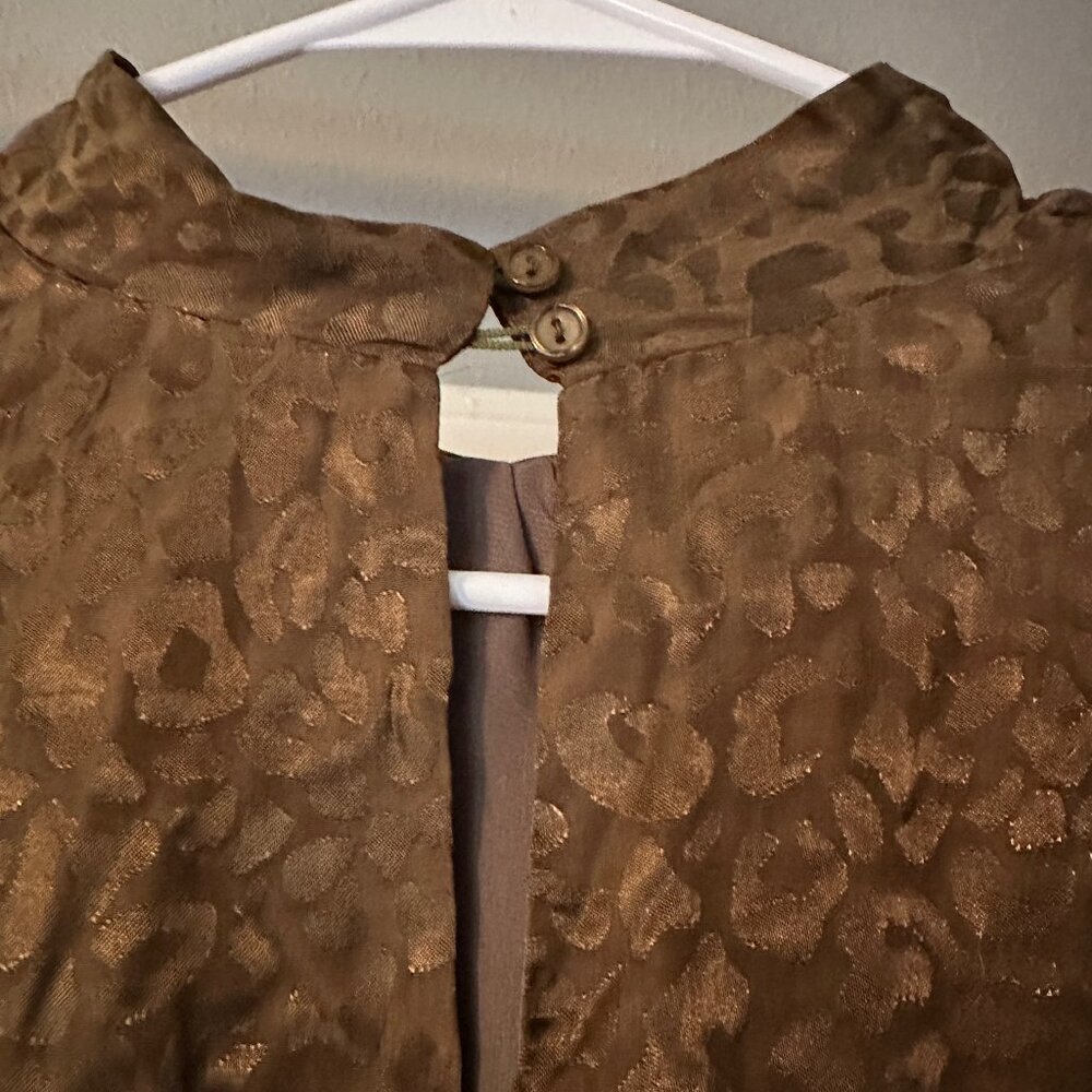 Joy Joy Olive Jacquard Leopard Smocked Waist Mini Dress Size Small NWOT - Picture 7 of 11